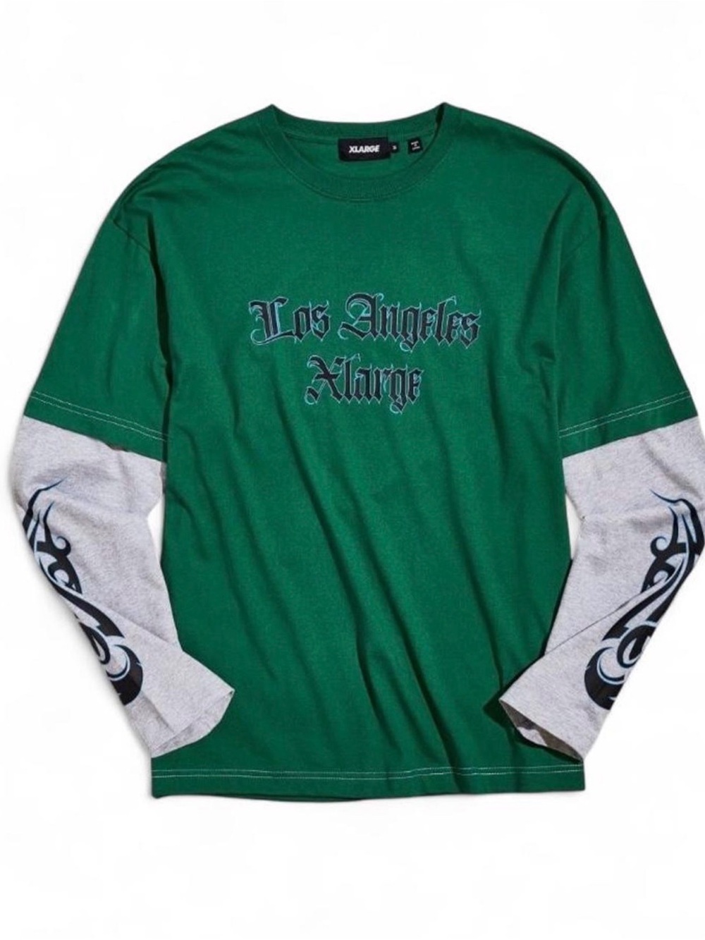 Urban Outfitters Green Layered-Look Long Sleeve Tee with Grey Sleeves
